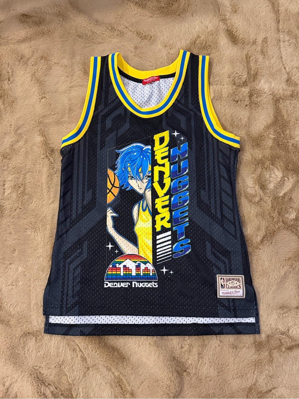 EUC Mitchell & Ness NBA Denver Nuggets Cartoon Anime Art Black Jersey Womens M